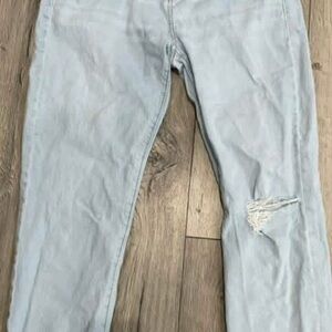 LOFT Light Blue Cropped Jeans with Distressed Detail